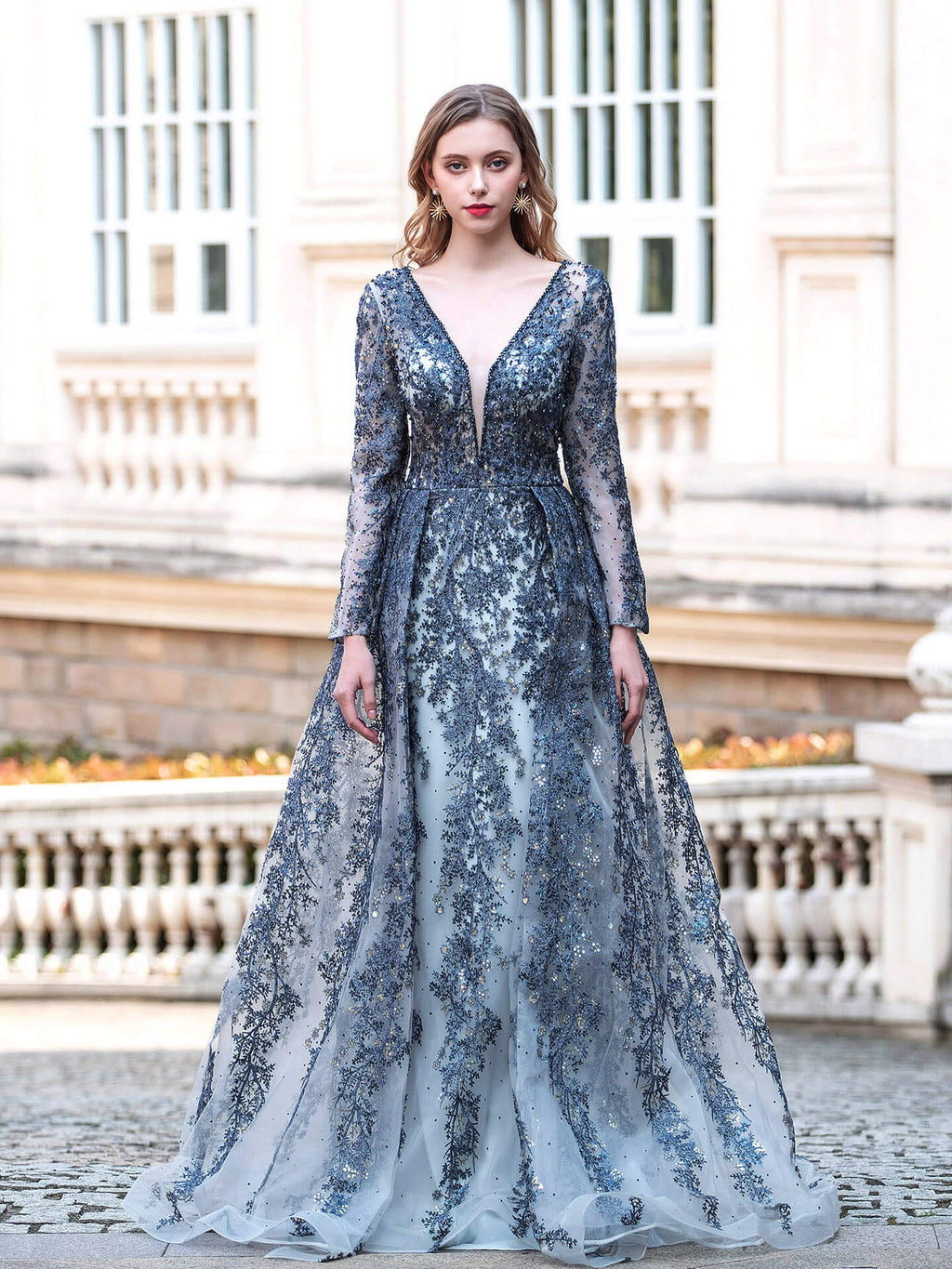 Mermaid / Trumpet V-neck Fashion Formal Evening Dresses Long Sleeve Floor Length Prom Dresses