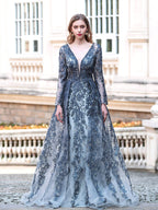 Mermaid / Trumpet V-neck Fashion Formal Evening Dresses Long Sleeve Floor Length Prom Dresses