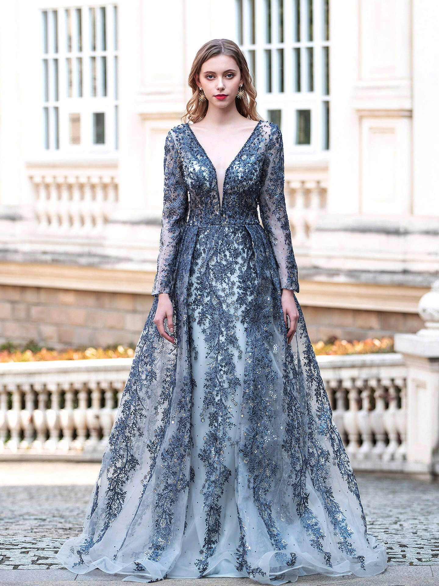 Mermaid / Trumpet V-neck Fashion Formal Evening Dresses Long Sleeve Floor Length Prom Dresses