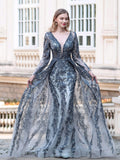 Mermaid / Trumpet V-neck Fashion Formal Evening Dresses Long Sleeve Floor Length Prom Dresses