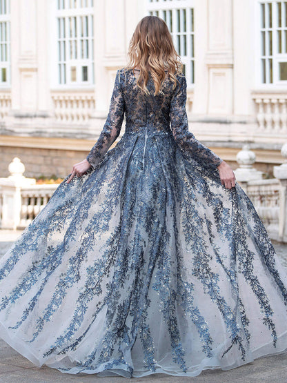 Mermaid / Trumpet V-neck Fashion Formal Evening Dresses Long Sleeve Floor Length Prom Dresses