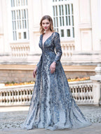 Mermaid / Trumpet V-neck Fashion Formal Evening Dresses Long Sleeve Floor Length Prom Dresses