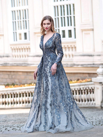 Mermaid / Trumpet V-neck Fashion Formal Evening Dresses Long Sleeve Floor Length Prom Dresses