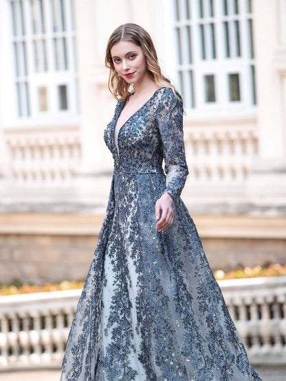 Mermaid / Trumpet V-neck Fashion Formal Evening Dresses Long Sleeve Floor Length Prom Dresses