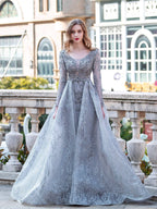 Vestidos de noche formales de moda de sirena/trompeta Vestidos de fiesta de manga larga hasta el suelo 