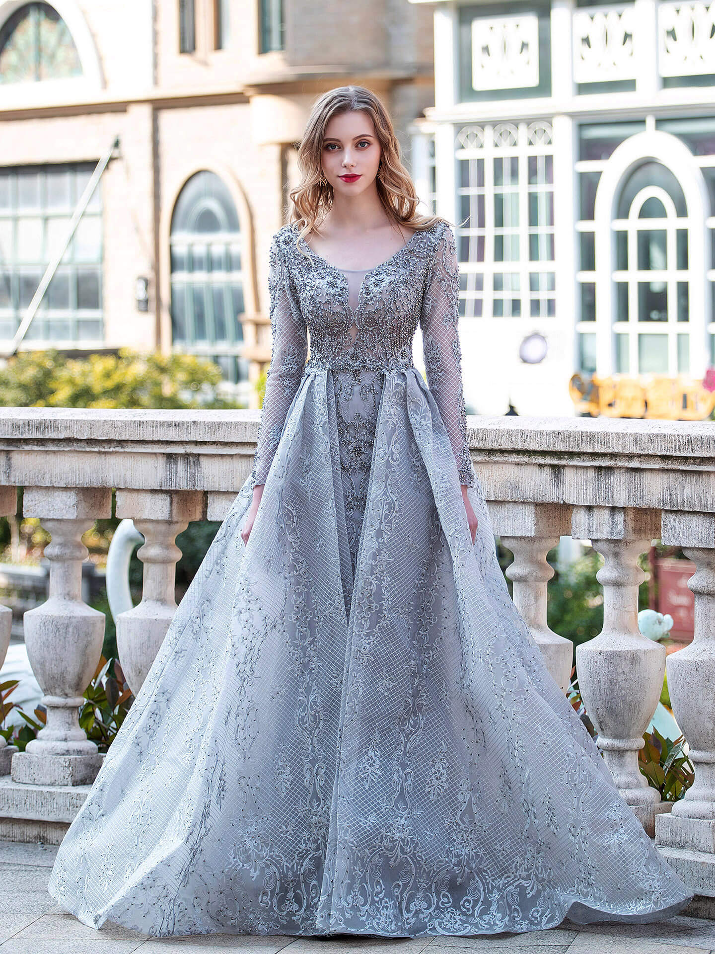 Vestidos de noche formales de moda de sirena/trompeta Vestidos de fiesta de manga larga hasta el suelo 
