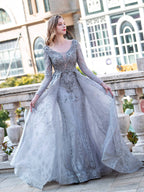Vestidos de noche formales de moda de sirena/trompeta Vestidos de fiesta de manga larga hasta el suelo 