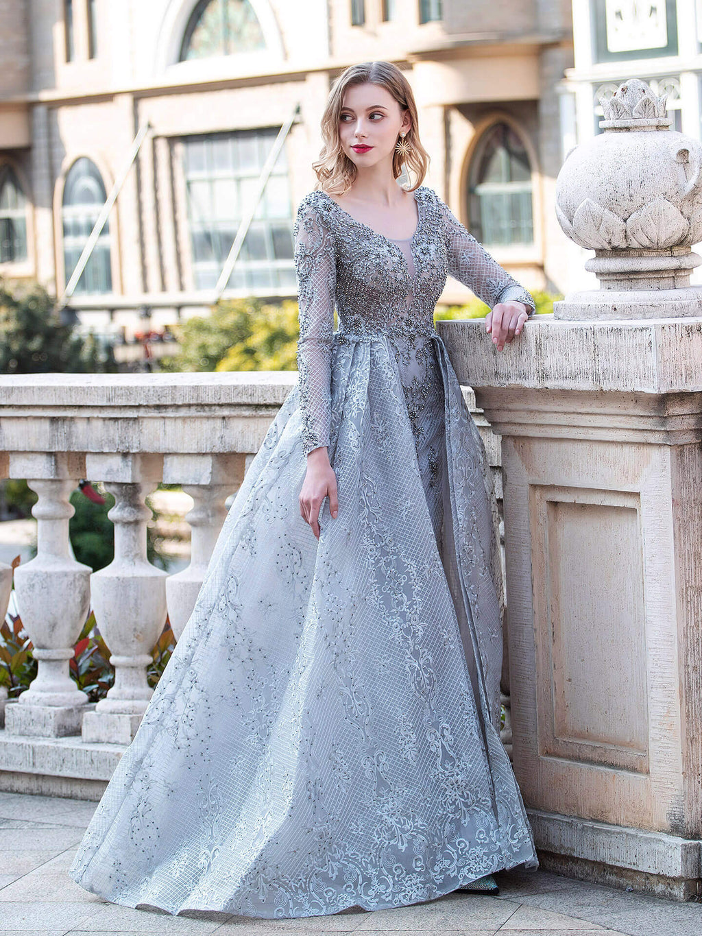 Vestidos de noche formales de moda de sirena/trompeta Vestidos de fiesta de manga larga hasta el suelo 