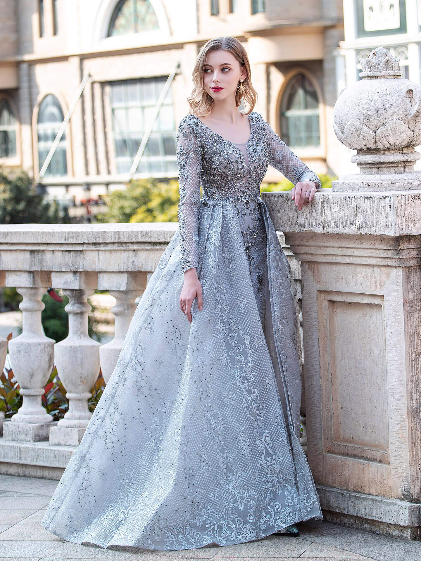 Vestidos de noche formales de moda de sirena/trompeta Vestidos de fiesta de manga larga hasta el suelo 