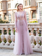 Mermaid V-neck Beaded Luxurious Fashion Formal Evening Dresses Long Sleeve Floor Length Prom Dresses