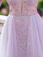 Mermaid V-neck Beaded Luxurious Fashion Formal Evening Dresses Long Sleeve Floor Length Prom Dresses