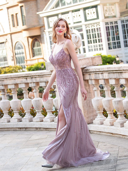 Mermaid / Trumpet Luxurious Sexy Formal Evening Dresses Spaghetti Strap Sleeveless Floor Length Prom Dresses