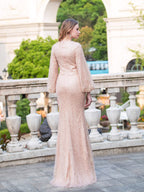 Mermaid / Trumpet Luxurious Fashion Formal Evening Dresses Long Sleeve Floor Length Prom Dresses