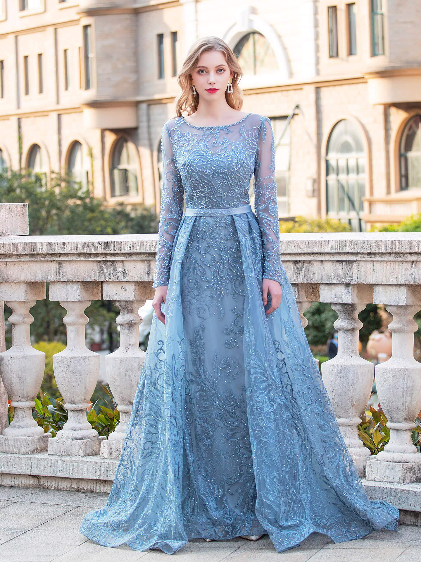 Vestidos de noche formales de moda de sirena/trompeta Vestidos de fiesta de manga larga hasta el suelo 