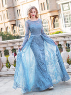 Vestidos de noche formales de moda de sirena/trompeta Vestidos de fiesta de manga larga hasta el suelo 
