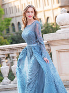 Vestidos de noche formales de moda de sirena/trompeta Vestidos de fiesta de manga larga hasta el suelo 