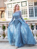 Vestidos de noche formales de moda de sirena/trompeta Vestidos de fiesta de manga larga hasta el suelo 