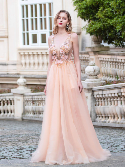 Vestidos de noche formales de corte A, lujosos, a la moda, sexys, con escote en V, sin mangas, hasta el suelo, para fiesta de graduación 