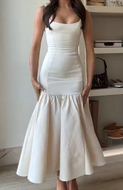 Hübsches Elfenbein Meerjungfrau Partykleid Langes Satin Abschlussball Abendkleid Y8014