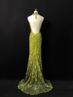 Wunderschönes grünes Neckholder-Pailletten-Ballkleid mit rückenfreiem Rücken, langes Meerjungfrau-Abendkleid Y8647