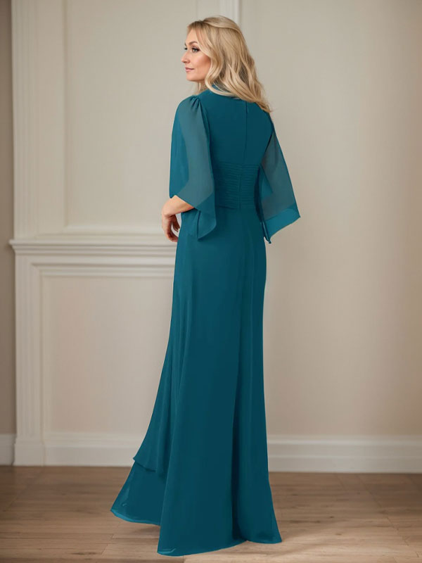 Vestido largo de gasa con lentejuelas y escote en V en forma de A para madre