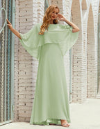 Vestido de dama de honor Sunnderly para mujer, de gasa, manga larga y cuello en V, vestido formal para boda o fiesta SY28018 
