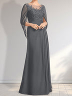 Vestido de gasa con encaje, ilusión, corte A, largo hasta el suelo, para madre de la novia con lentejuelas plisadas