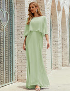 Vestido de dama de honor Sunnderly para mujer, de gasa, manga larga y cuello en V, vestido formal para boda o fiesta SY28018 