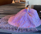 Lujoso vestido de fiesta lavanda con mariposas, vestido de quinceañera Y6755