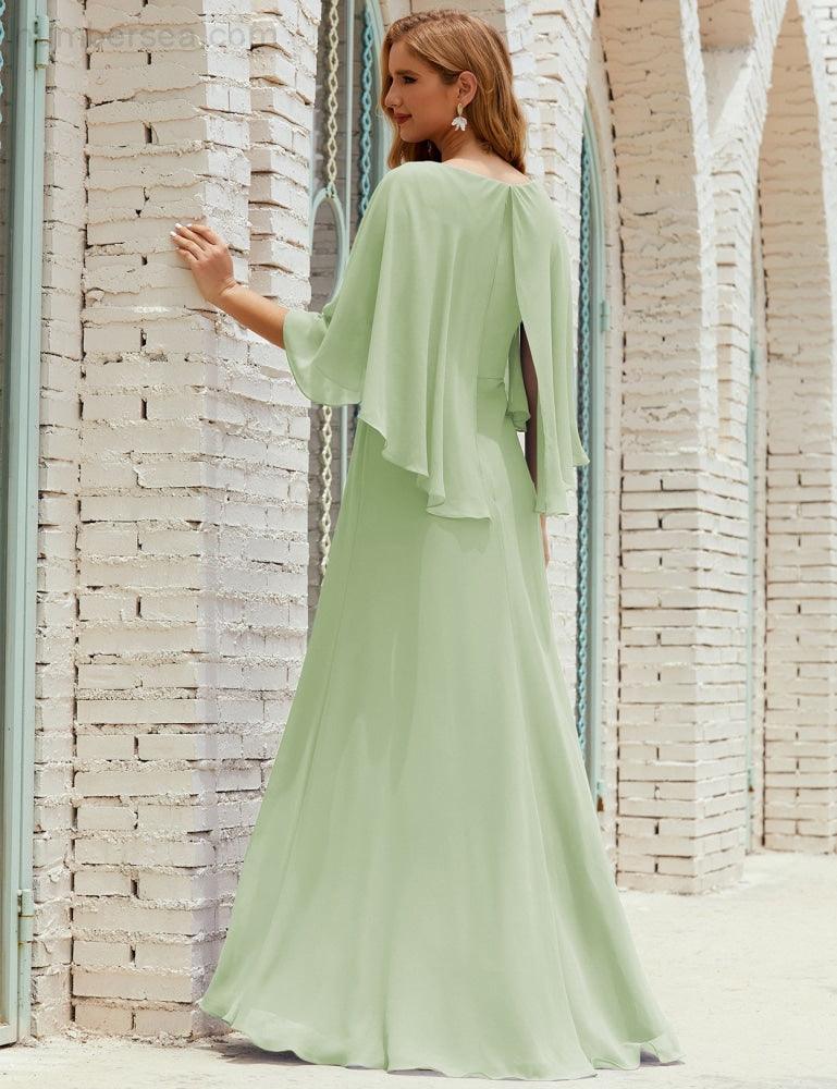 Vestido de dama de honor Sunnderly para mujer, de gasa, manga larga y cuello en V, vestido formal para boda o fiesta SY28018 