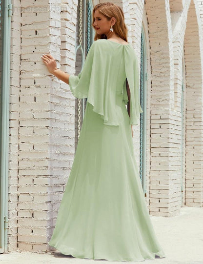 Vestido de dama de honor Sunnderly para mujer, de gasa, manga larga y cuello en V, vestido formal para boda o fiesta SY28018 