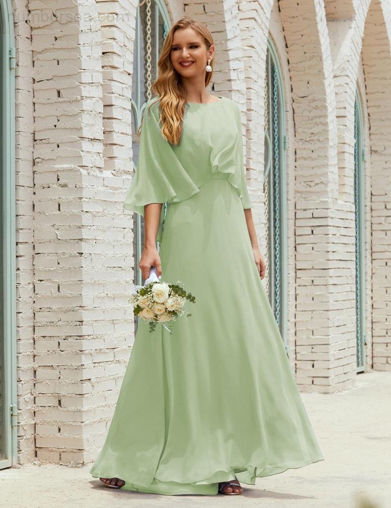 Vestido de dama de honor Sunnderly para mujer, de gasa, manga larga y cuello en V, vestido formal para boda o fiesta SY28018 