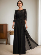 Vestido de gasa con encaje, ilusión, corte A, largo hasta el suelo, para madre de la novia, con volantes y cuentas