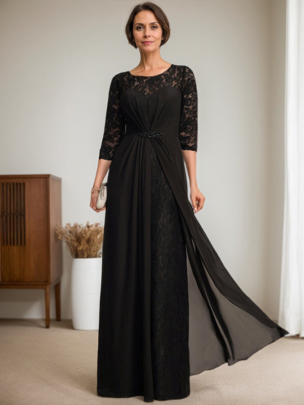 Vestido de gasa con encaje, ilusión, corte A, largo hasta el suelo, para madre de la novia, con volantes y cuentas