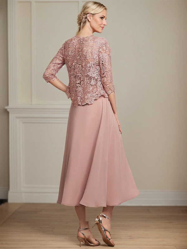 Vestido de gasa con encaje y lentejuelas para madre de la novia, corte A, largo hasta la rodilla
