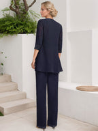 Jumpsuit/Pantsuit Separates Scoop Floor-Length Chiffon Lace Mother of the Bride Dress With Sequins