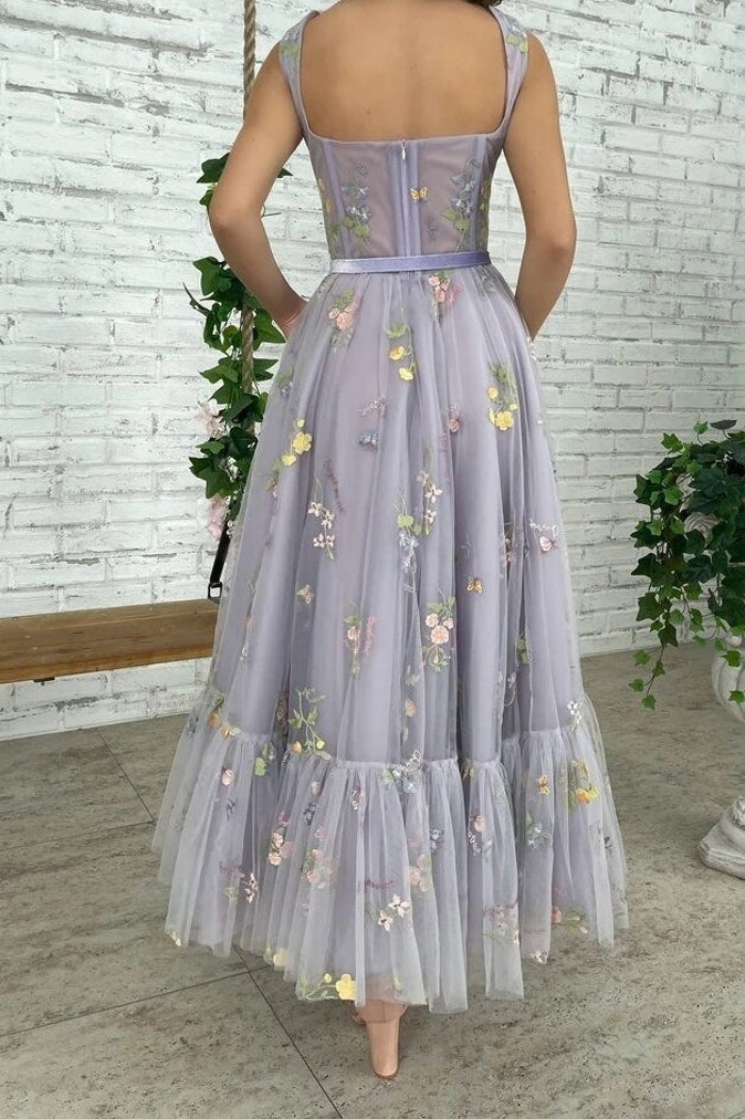 Elegantes vestidos de fiesta de tul sin mangas, corte A, hasta los tobillos 