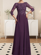 Vestido de gasa con encaje y lentejuelas para madre de la novia, corte A, largo hasta el suelo