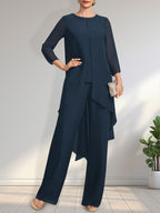 Vestido de gasa para madre de la novia con lentejuelas y abalorios, largo hasta el suelo y mono/pantalón separado