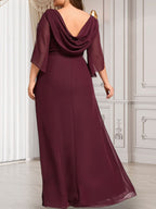 Vestido de gasa para madre de la novia con corte tubo/columna, escote redondo y largo hasta el suelo, con cuentas plisadas