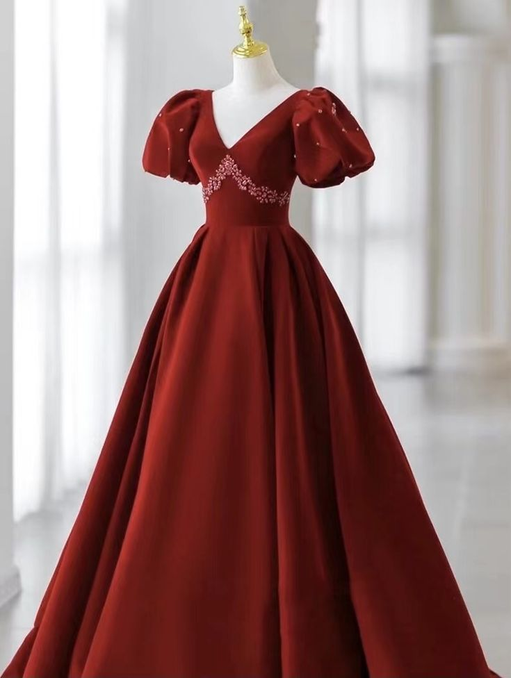 V-neck Evening Dress Charming Prom dress Velvet Party Dress Bubble Sleeve Dress Y4573