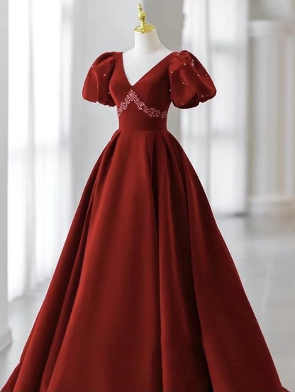 V-neck Evening Dress Charming Prom dress Velvet Party Dress Bubble Sleeve Dress Y4573