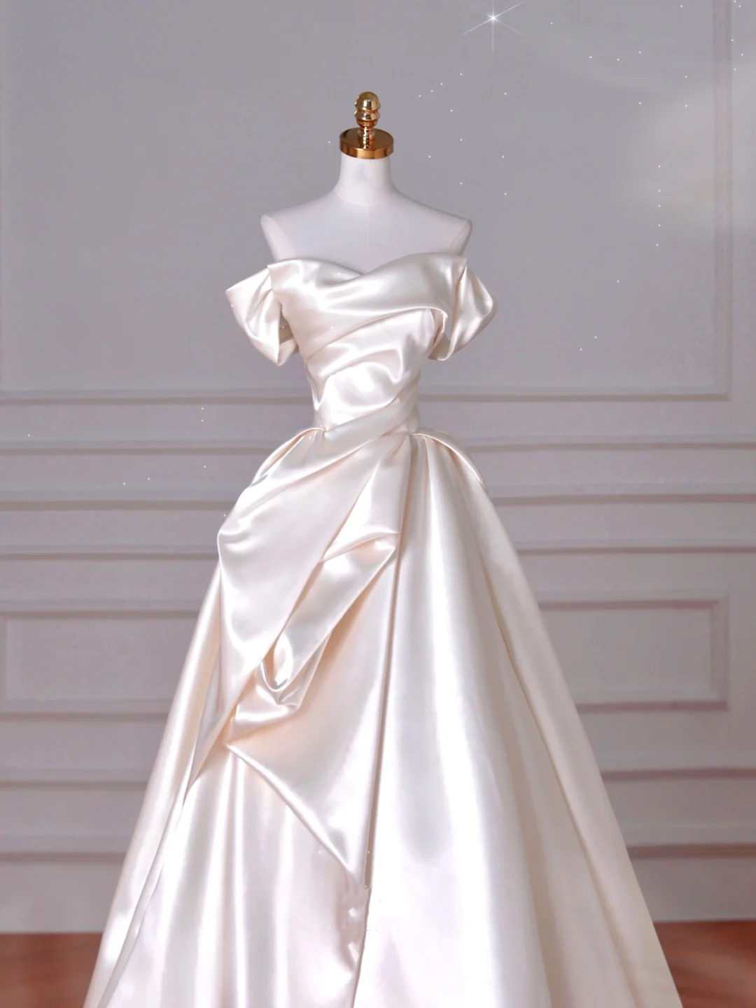 Vestido de noche elegante de satén plisado con hombros descubiertos, corte A, para graduación, vestido de novia blanco Y8633
