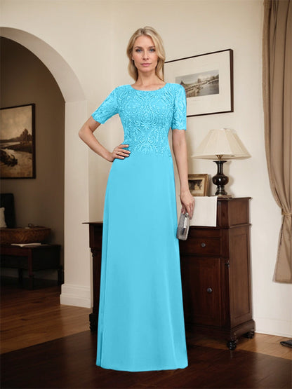 Vestido de gasa con encaje y lentejuelas para madre de la novia, corte A, largo hasta el suelo