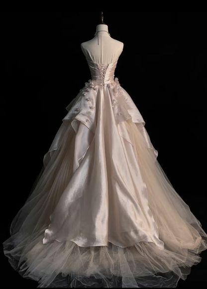 Großzügiges rosa trägerloses A-Linien-Abendkleid aus Tüll, glamouröses Kleid Y6761