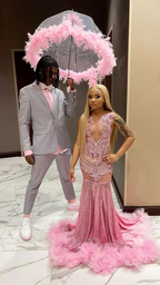 Luxurious Pink Mermaid Prom Dress Pink Evening Gown Y5451