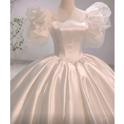 Vestido de novia vintage de satén blanco con encanto Y411