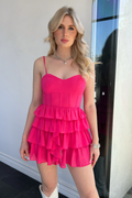 A-Linie Spaghettiträger Homecoming Kleid, Schönes Pink Partykleid Y2287