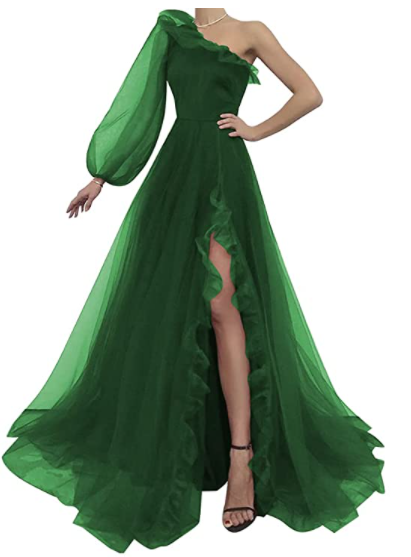 Vestido de fiesta de tul burdeos con un solo hombro S17925