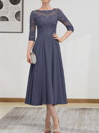 Vestido de gasa con encaje, corte A, ilusión, largo hasta la rodilla, para madre de la novia, con lentejuelas y abalorios
